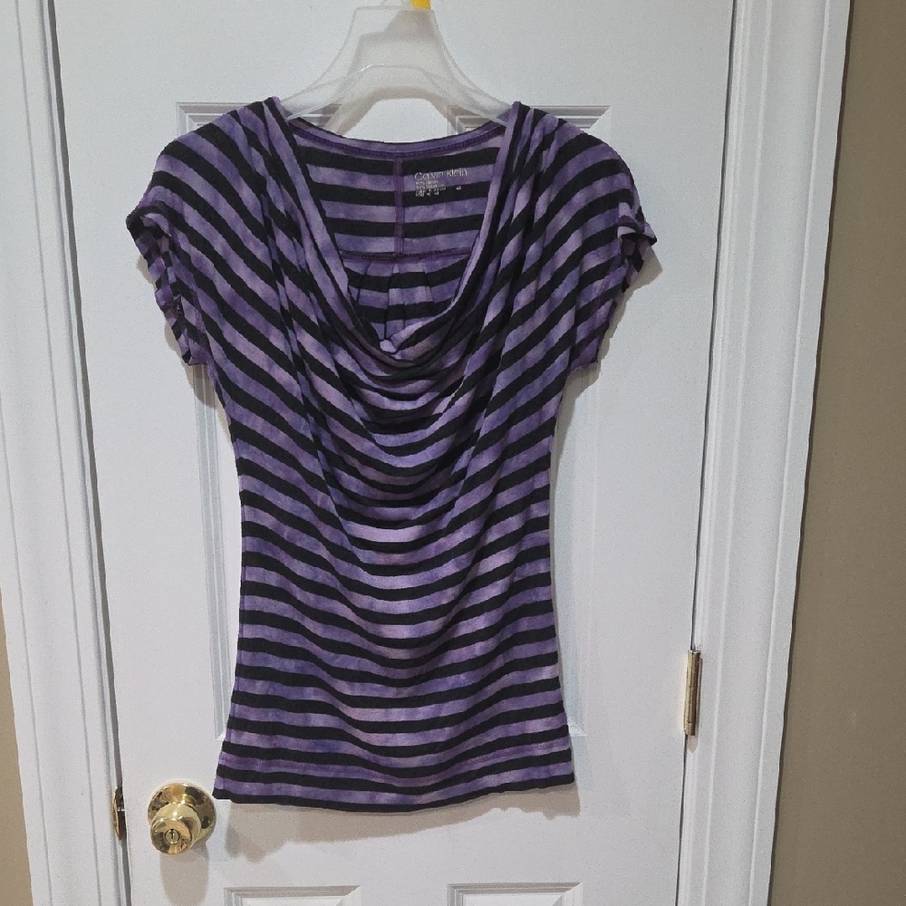 Calvin Klein Purple and Black Striped Top